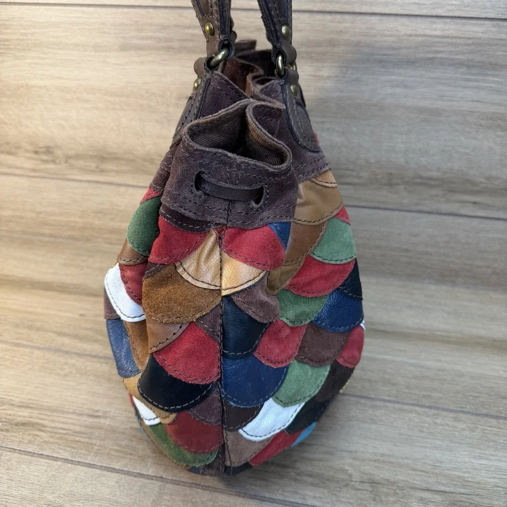 LUCKY BRAND Multicolor Suede Patchwork HOBO Shoulder Bag Purse boho Y2K Style